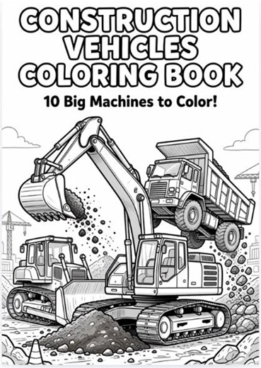 Construction Vehicles Coloring Book for Kids | Excavator, Bulldozer & Dump Truck | Printable Digital Download PDF - Etsy