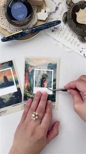 Create Stunning Travel Postcards: Vintage Landscape Washi & Fountain Pen Inspiration