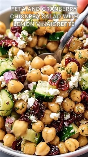 493K views · 4.6K reactions | Chickpeas tossed fresh. Add feta, cranberries, parsley. Mix with lemon, olive oil, Dijon. No cooking—just chill 10 minutes for a bright, tangy, creamy-crunchy salad. Ingredients Salad: ➤ 1 can (15 oz) chickpeas, drained and rinsed ➤ 1/2 cup crumbled feta ➤ 1/2 cup dried cranberries ➤ 1/4 cup chopped red onion ➤ 1/4 cup chopped fresh parsley FULLL Recipe in First Cօʍʍеոτ  | Nessy Recipes | Facebook