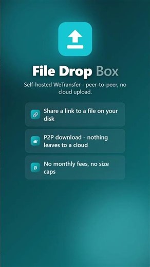 File Drop Box - WeTransfer alternative, peer-to-peer #selfhosted #filesharing * #p2p #apiself