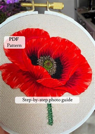 PDF Embroidery Pattern Poppy Flower, Embroidery Poppy , Botanic Embroidery, Floral Design, Step-by-step Guide (PDF Download) - Etsy