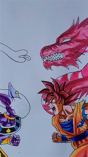 Drawing Beerus Vs Goku Ssj God 😳#drawing #art #dragonball #goku #shorts