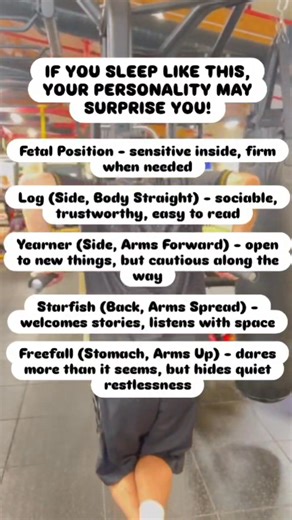 2.7K views | Motion: The way you sleep says more than you think. Fetal position reflects sensitivity with inner strength, while the log shows sociability and trustworthiness. Yearners are open yet cautious, starfish sleepers welcome stories, and freefall sleepers dare more than they reveal. Your rest posture may be a mirror of your personality. #SleepFacts #WellnessGuide #MindBodyConnection #HealthyLiving | People's Guide to Health | Facebook