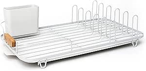 Full Circle Dish Jockey Extra Large Dish Drying Rack – Space Saving Drying Rack for Kitchen Counter – Stainless Steel and Recycled Plastic Drainer with Holders for Plates, Cutlery, Pots and Pans