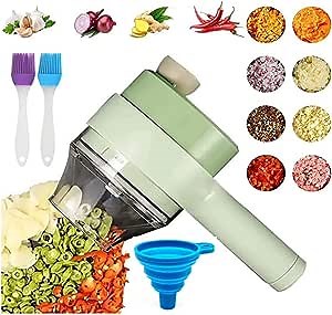 4 in 1 Handheld Mini Electric Vegetable Garlic Slicer Chopper Masher Meat Mincer,Small Food Processor for Pepper Chili Celery Ginger
