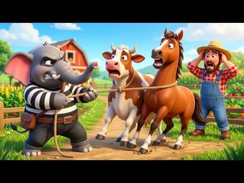 OMG! Elephant Thief Raids Old MacDonald Farm 😱 Cow and Horse Stolen 🐄🐎 Police Rush to Save Them 🚔