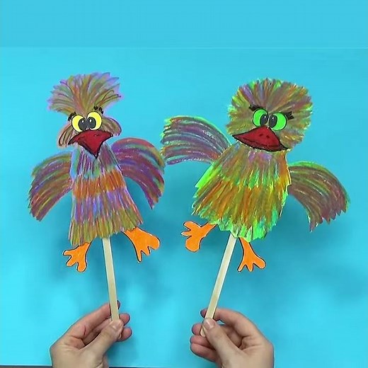 How to make bird puppet - Easy Paint and Cut Crayon Birds - Easy way to make a paper bird #Shorts