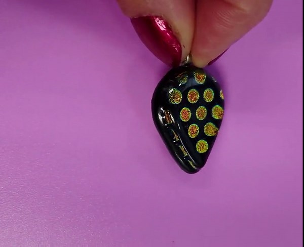 Pink Polka Dot Dichroic Glass Pendant, Golden Blush Charm, Teardrop Dichroic Pendant with Gold-Rimmed Dots, Great Gift Idea! Free Shipping!