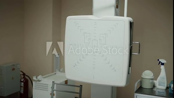 X-ray table for taking X-ray images from different positions in the X-ray room of the hospital. Modern medical equipment, fluorography