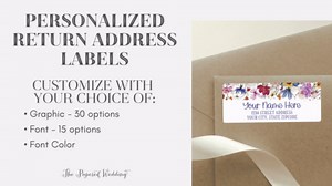 Return Address Labels Personalized with Your Choice of 30 Flower Styles - Choose Font and Font Color or Add Custom Text - Perfect for Wedding Envelopes (004 Gold Leaves)