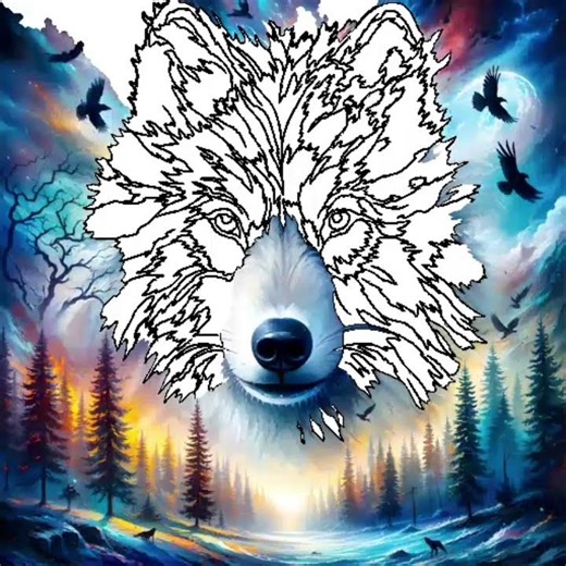 Colour by numbers Wolf in the forest