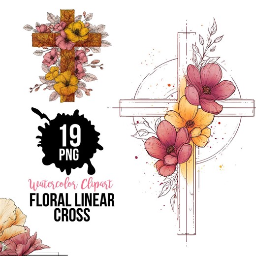 Floral Cross Clipart PNG Bundle: Linear Cross With Flowers, Christian Cross, Minimalist Religious Easter PNG Clipart, Commercial Use, 19 PNG - Etsy