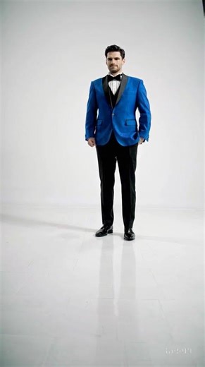 Blue Prom Suit with Black Velvet Lapel