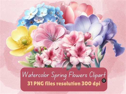 Watercolor Spring Flowers Clipart Bundle, Floral PNG Graphics, Botanical Flower Clip Art, Spring Floral PNG, - Etsy