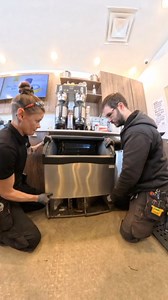 Working on some ice machines is straight up tricky. Especially when you have to do it during business hours and *coffees need to be made*!!!!! . We had to pull this Scotsman apart to change the condenser fan motor and tried to get a much dirty fluff out at the same time. After cleaning the inside of it too (ice machines never cease to gross me out 🤮) we had a beautiful harvest right on schedule . That ice dropping is music to our ears 🎶 . I'm glad there were 2 of us for this job . . . . . . . 