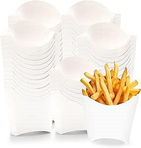 ZILAMGOO 50 Pack 4oz French Fry Containers, White Disposable Paperboard French Fries Holder Cups for Fries, Onion Rings, Snacks, Crackers – Stackable French Fry Cups for Parties & Takeout