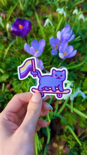 Non-binary Pride Sticker: Enby Cat on Skateboard - Waterproof Vinyl - Etsy