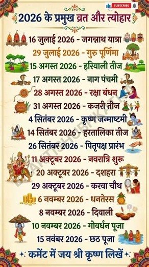 2026 Festival list | 2026 के प्रमुख व्रत त्यौहार | Hindu Calendar 2026 | 2026 के सारे व्रत-त्यौहार