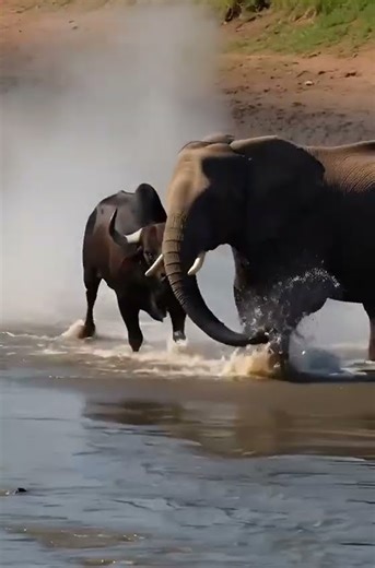Bull vs Elephant River Fight #Shorts #wildlife