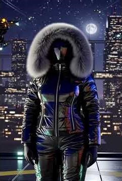 GIRL IN A BLACK GLITTERED LEATHER COSTUME AND A MOTORCYCLE HELMET ON A MOTORCYCLE.