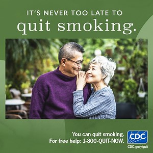 September is #HealthyAgingMonth. It doesn’t matter how old you are or how long you’ve smoked, quitting can improve your health at any age. For resources to help you quit, visit CDC.gov/quit. | CDC Tobacco Free | Facebook