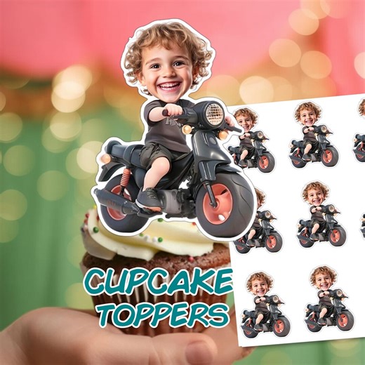 Motorcycle Custom Face Cupcake Toppers | Personalized Photo Biker Party Decor | Motorcycle Birthday Party Favors - Etsy