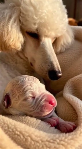 Poodle Mom Cuddling Her Newborn Puppy 🐩💤 | Sweetest Bond Ever #puppylove #poodle #cutepets