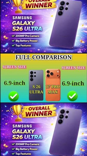 Samsung S26 Ultra vs iPhone 17 Pro Max Full Comparison ⚡ Kaun Hai Asli King? 👑 #shorts