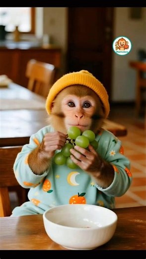 monkey keeps the Grape in the Bowl… Then Claps for Himself! 😂🍇👏