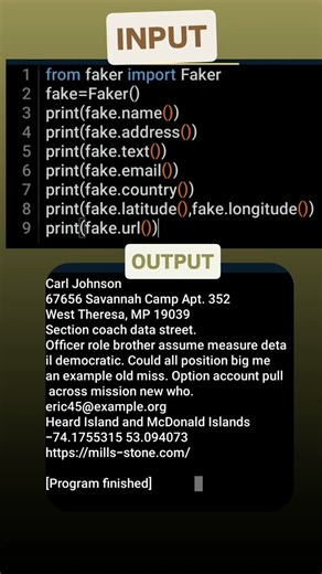 Faker Module using Python #shorts #viral #python #coding #youtubeshorts #shortvideo #viralvideo