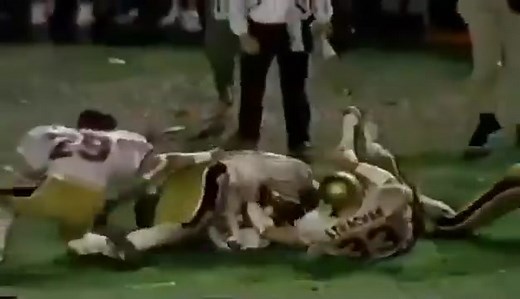 November 23, 1984: On this day 40 years ago, #12 Boston College stunned the Miami Hurricanes 47-45 in front of 30,325 fans at the Orange Bowl. Boston College quarterback Doug Flutie threw the most famous Hail Mary pass in college football history with a 48 yard touchdown pass to Gerard Phelan as time expired. CBS broadcasters Brent Musburger, Pat Haden and Ara Parseghian call the action. Special thanks to Alex Carter for sending this video. #orangebowl #hailflutie | Ghosts of the Orange Bowl