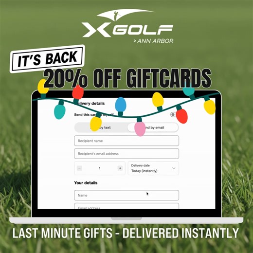 Still shopping? We’ve got you. Score 20% off X-Golf gift cards - A last-minute win for golfers, golf-curious, couples, families, and coworkers. Grab yours today! https://app.squareup.com/gift/MLAJRYDDVJ3VA/order https://forms.gle/w6WFmVuuAu2vKwEG7 | X-Golf Ann Arbor