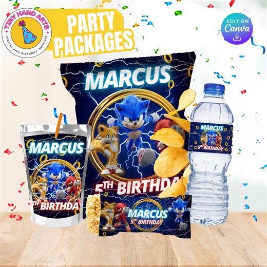 Sonic Birthday Party Bundle: Editable Favor Kit, Canva Templates (digital File Only) - Etsy
