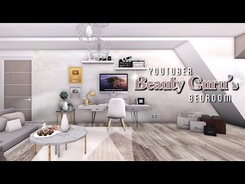 Bloxburg Youtuber Beauty Guru's Bedroom Interior Speed Build | Modern Blush Bedroom