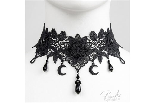 FSL Gothic Necklace Machine Embroidery Designs File - Passiflora Dark Academia Lace, Witchy Jewelry Pattern | Victorian Halloween Design