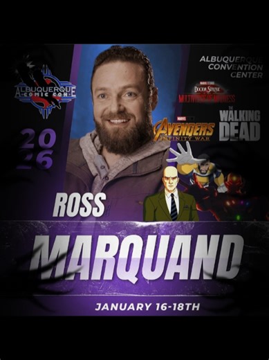 🚨 Ross Marquand (Aaron — The Walking Dead / master voice actor & impersonator) is coming to Albuquerque Comic Con! Jan 16–18 at the Albuquerque Convention Center. Panels, signings, photo ops — who’s ready to meet him?! Tickets & VIP: https://albuquerquecomiccon.com/tickets/ Need a booth? Go right now https://albuquerquecomiccon.com/vendors/ #ABQComicCon #ABQCC2026 #rossmarquand #rossmarquandspain #XMen97 TheWalkingDead, Avengers, Marvel, Invincible, DrStrange, StarWars