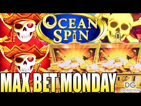 🔥OCEAN SPIN PIRATES RICHES WHEEL BONUS ⭐MAX BET MONDAY⭐ EP#024 Slot Machine Casino Las Vegas Konami