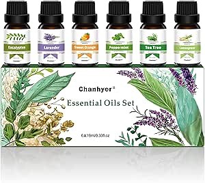 Essential Oils Set - Top 6 Aromatherapy Oils Gift Set, 6 Pack, 10ml (Peppermint, Tea Tree, Lavender, Eucalyptus, Lemongrass, Orange) for Diffusers, Home Fragrance, Massage