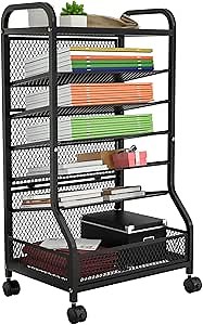 VDamu 7-Tier File Organizer Cart - Rolling Office File Cart with Silent Wheels, Easy to Assemble, Ideal for Office Organization in Offices, Schools, and Studios,Black,(FO-7T)