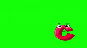 Download Cartoon style letter c 2d animation with green screen background, c alphabet dancing letters for little kids for free