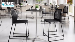 Flash Furniture Hercules Stacking Counter Height Stool with Vented Backrest and Gray Powder Coated Steel Sled Base with Integrated Footrest, Commercial Portable Stool, Set of 3, Navy
