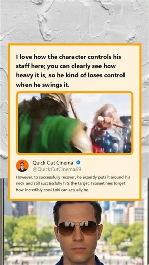 Character Controls a Heavy Staff Loses Control and Recovers with an Expert Neck Move Likely Loki