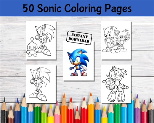 50 Sonic Coloring Pages : Kids Cartoon Activity (PDF) - Etsy