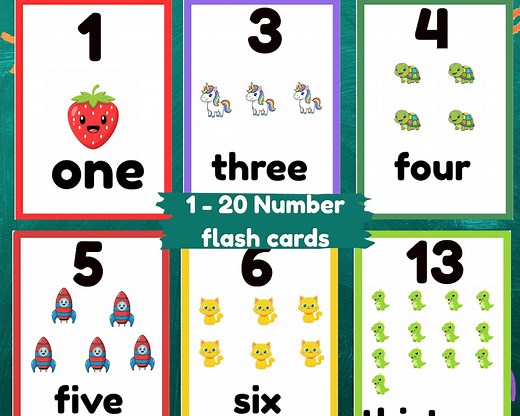 Number Flashcards 1–20 Printable, Montessori Numbers Cards for Kids, Toddler Counting Flashcards, Preschool Math Learning, Digital Download - Etsy