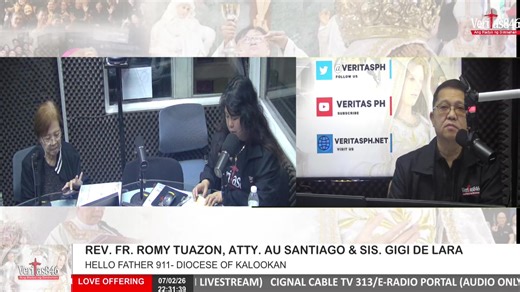 🎥 WATCH LIVE: HELLO FATHER 911 SATURDAY with DIOCESE OF KALOOKAN Kasama ang inyong mga kapanalig: REV. FR. ROMY TUAZON, ATTY. AU SANTIAGO, BRO. JUN HIO, BRO JOJO ROBLES & SIS. GIGI DE LARA Simulcast broadcast at Veritas TV Skycable Channel 211 and via Veritas PH live stream on Youtube Channel #DZRV846 #AngRadyoNgSimbahan | DZRV 846