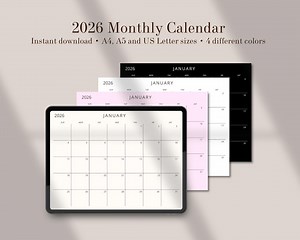 2026 Minimalist Monthly Calendar: Printable Planner (A4/A5/US Letter PDF) Goodnotes, Notability - Etsy