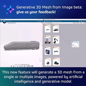 Generative 3D Mesh from Image | Give us your feedback on http://go.3ds.com/bwIC Starting with 3DEXPERIENCE R2026x GA, a new AI-based functionality called "Generative 3D Mesh from Image" is available in beta in the Visual Script Designer ROLE and associated CATIA Visual Scripting application. This new technology, available as a new operator in CATIA Visual Scripting, will generate a 3D mesh from a single or multiple images, powered by artificial intelligence and generative model. This capability 