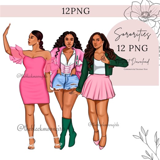 Alpha Kappa Alpha Sorority Clipart: Pink and Green Sisterhood (digital Download) - Etsy