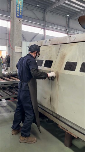 Circumferential welds are completed by automatic gas shielded welding
