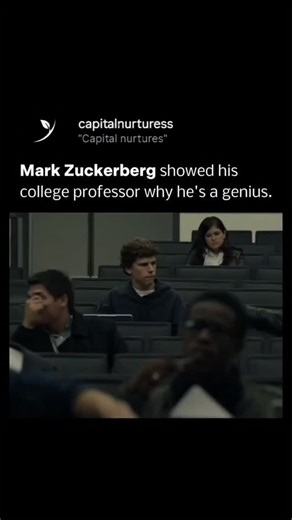 "Capital nurtures" on Instagram: "A scene in the movie The Social Network where Mark Zuckerberg demonstrates his brilliant programming mind in a Harvard computer science class. Scene Explanation The Setup: As students are leaving an operating systems lecture, the professor poses a complex question to the class, asking about the 8 status bits in a page table entry (a technical computer science topic). The Interaction: Zuckerberg, played by Jesse Eisenberg, is already standing up and starting to w